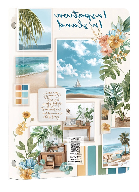 کلاسور ۲۶ حلقه طرح جزیره و ساحل آبی مدل N-12 | خرید کلاسور شیک و بادوام