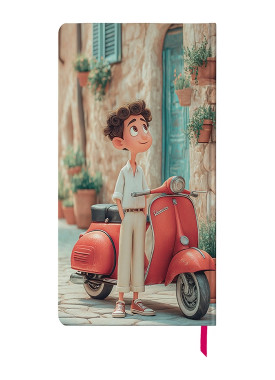 دفتر یادداشت پالتویی کد N-05 طرح پسرک موتور سوار