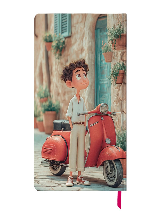 دفتر یادداشت پالتویی کد N-05 طرح پسرک موتور سوار