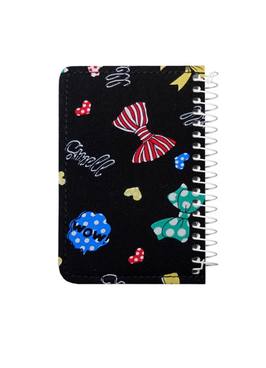 دفتر یادداشتی جلد پارچه‌ای کد 11 طرح پاپیون زمینه مشکی | دفتر فانتزی و خاص